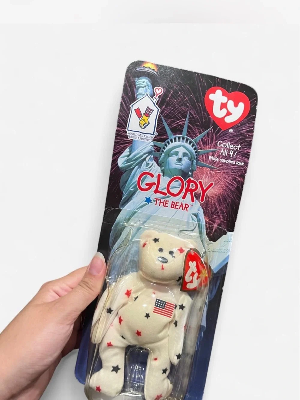 TY Glory the Bear Plush Toy - Cream with Red, Blue Stars